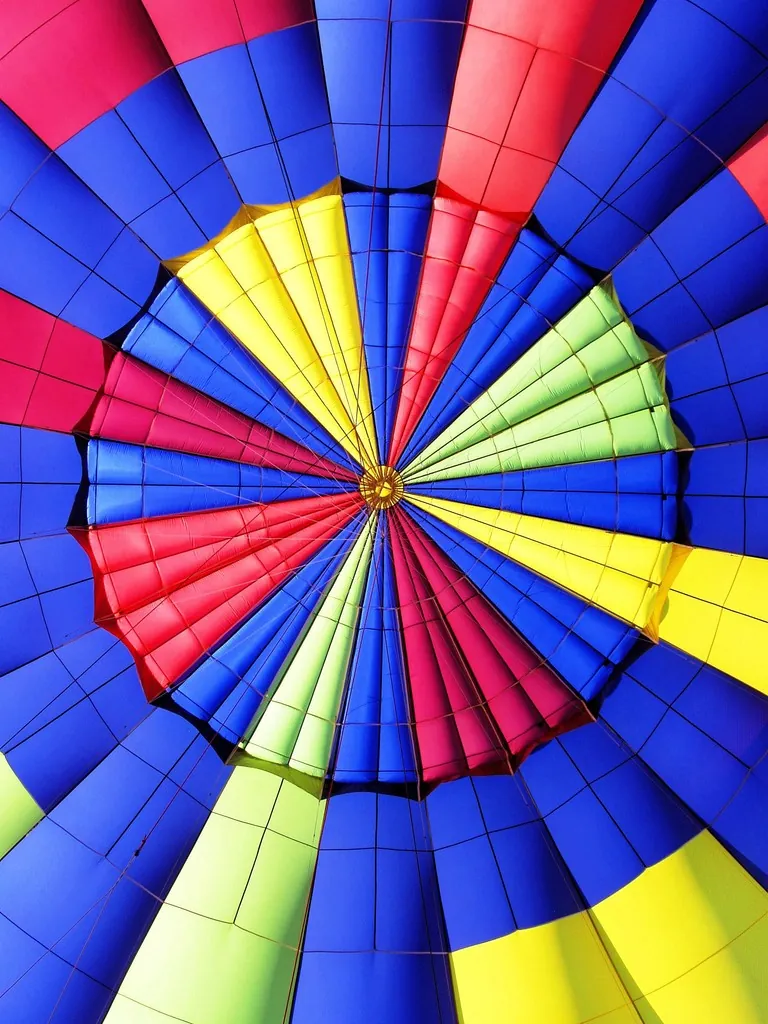 Colourful hot air balloon seen from inside
